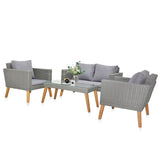 ZUN 4 Piece Outdoor Patio Furniture Set, Resin Rattan and Acacia Wood Chairs Conversation Furniture Set 96267191