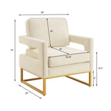 Modern Style Accent Chair with Gold Metal Base , Velvet Upholstered Leisure Chair with Open Armrest, W2186P148523