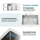 Kitchen Sink, 33x19 Drop In Single Bowl, Undermount Handmade Sink in Brushed Nickel, with US 31436810