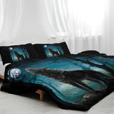 Moon Wolf Green Watercolor Forest Wolf Landscape Duvet Cover Sets 3 Pieces Wild Animal 52266083