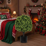2PCS Set 22in Artificial Trees Natural Full Bodied Artificial Topiary Ball Plants for Outdoor Front 27579461