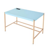 Rectangular Writing Desk with USB Port, Baby Blue and Gold B016P326059