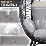 ZUN Patio PE Wicker Egg Chair Model 2 with Black Color Rattan Grey Cushion and Side Table 57693755