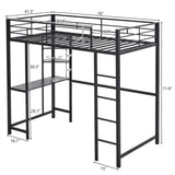 ZUN Twin Size Metal Loft Bed with Desk and Storage Shelves, 2 Built-in Ladders & Guardrails, Loft Bed 24084239