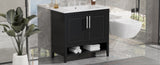 36" Bathroom Vanity with Sink, Multi-functional Bathroom Cabinet with Doors Drawers, MDF Frame WF319758AAB