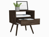 Nightstand 25"H, Superior Top, Four Legs, One Open Shelf, One Drawer, Dark Walnut B097132995