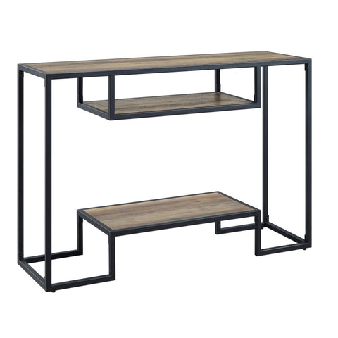 ZUN Rustic Oak and Black Console Table with 2 Shelves B062P185673