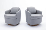 035-Linen Fabric Swivel Accent Chair With Soild Wood Round Brown Base Leg,Light Blue W527134467