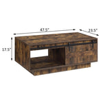 ZUN Rustic Oak Coffee Table with Sliding Barn Door B062P181423