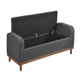 ZUN Mid-Century Modern Lift Top Storage Bench 1pc Tufted Dark Gray Upholstered Solid Wood Walnut Finish B011P192194