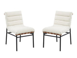 ZUN Lahni White Boucle Fabric Set of 2 Dining Chair with Black Iron Legs B061P234546