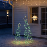 Set of 2 Lighted Metal Christmas Tree Yard Decorations, Pre-lit Holiday Decor with 150 Green and 05324833