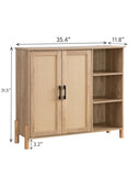 Mid-Century Modern Storage Cabinet with Woven Rattan Doors, Open Shelves & Adjustable Shelves W3151P288913