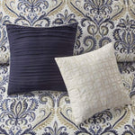 ZUN 6 Piece Reversible Quilt Set with Throw Pillows Navy/Tan King/Cal King B03597401