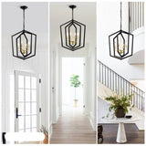 18.11" Matte Black Gold Chandelier for Dining Room, 4-Light Kitchen Chandelier Light Fixture W1592P209857