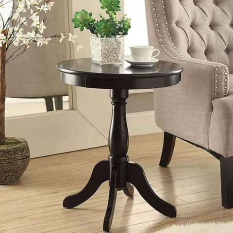 ZUN Black Side Table with Turned Pedestal B062P189133
