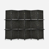 Foldable Room Screen with Storage Shelves - 106.5"x71" Max Size, Hand-Woven Fiber & Poplar Wood 10322052