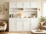 Pantry Cabinet 73" with Charging Station, 55" Wide Kitchen Pantry with Microwave Stand, White 90098810