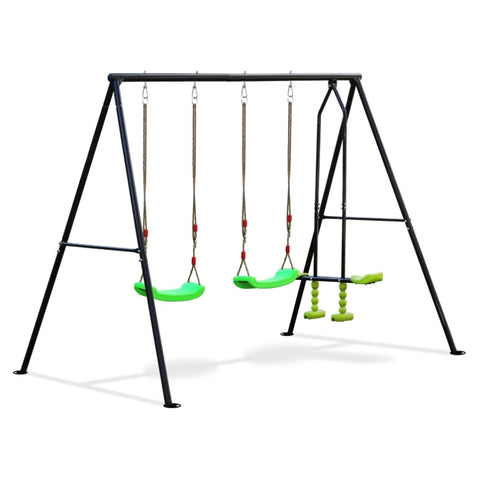 ZUN Swing Sets for Backyard 550LBS 3 Seat,et Outdoor for Kids, Swing Set with Glider, 2 Blet 79370254