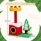 29.5in Christmas Themed Plush Cat Tree, Multi-level Cat Tower with Cat Condo, Top Crown Perch, Sisal 29552567