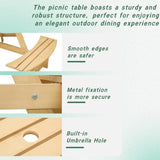 Outdoor 6 Person Picnic Table, 6 person Round Picnic Table with 3 Built-in Benches, Umbrella Hole, W2275P149762