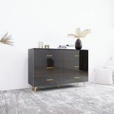 High Glossy Surface 6 Drawers Chest of Drawer with Golden Handle and Golden Steel Legs Black Color W2139134916