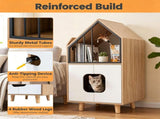 Natural & White Hidden Cat Litter Box Furniture, Elevated Cat Lounge Top Enclosed Cat Washroom 77964304