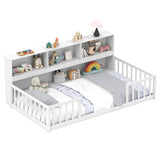 Versatile Floor Bed with Bookcase - White 89366824