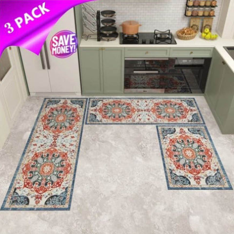 ZUN Kitchen Rugs Sets 3 Piece with Runner Non Slip Mats for Floor Washable Bohemian Runner Rug 08219038