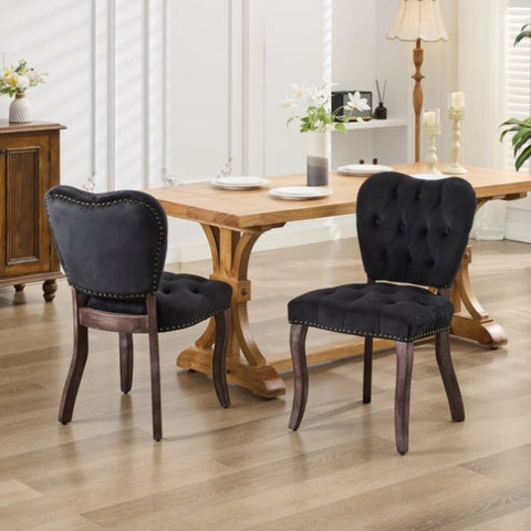 ZUN French Vintage Tufted Upholstered Fabric Dining Chair,Set of 2,Black,SW1869BK W1143P214542