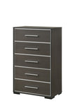 ZUN 1pc Contemporary 5-Drawer Chest with Chrome Accents Gray Rustic Finish Bedroom Wooden Furniture B011P236774