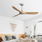 60 Inch Outdoor Ceiling Fan Without Light 3 Solid Wood Blade with DC Motor Remote Control W934P156670