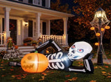 7ft Inflatable Halloween Decor with Lying Skeleton, 7 Built-in LED Lights, Black & White, 12V 1250mA 90127940