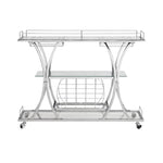 ZUN Contemporary Chrome Bar Cart with Wine Rack Silver Modern Glass Metal Frame Wine Storage 68234028