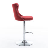 Swivel Velvet Barstools Adjusatble Seat Height from 25-33 Inch, Chrome base Bar Stools with Backs W1143124782