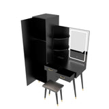 ZUN Makeup Vanity Table Slim Armoire Wardrobe Set, Dressing Table with LED Mirror Power Outlets 90566716