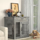 ZUN Furniture Style Dog Crate End Table with Drawer, Pet Kennels with Double Doors, Dog House Indoor 23430184