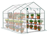 Large Walk-In Greenhouse with PE Cover, 12-Shelf Indoor Outdoor Garden Plant Shelves, Roll-Up Door & 98636468
