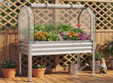 3-in-1 Metal Raised Garden Bed with Mini Greenhouse Cover, Elevated Planter Box - Gray 48993703