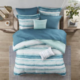 8 Piece Printed Seersucker Comforter and Quilt Set Collection Aqua King/Cal King B03597257