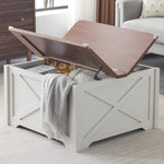 ZUN Farmhouse Coffee Table, Square Wood Center Table with Large Hidden Storage Compartment for Living 78551186