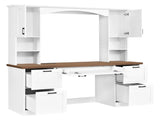Farmhouse Arched Computer Desk with Hutch, Mid-Century Walnut Home Office Workstation with Charging 49828555