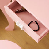 Kids Vanity Table and Chair Set, 2-in-1 Girls Vanity with Tri-Folding Mirror & 3-Color LED Lights, 1 83208764