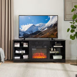 ZUN TV Stand Electric Fireplace TV Stand Glass Shelves, 3D Fireplace TV Stand LED Lights Wood W2275P149867