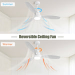 ZUN 52 Inch Wooden Ceiling Fan White 3 Solid Wood Blades Remote Control Reversible DC Motor With Led W882P147235