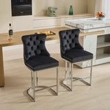 25" Counter Height Bar Stools Set of 2, Modern Velvet Barstools with Button Back&Rivet Trim W1143P217851