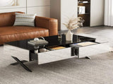 Rectangular Mirror Coffee Table for Living Room with Storage and Metal Base, 2 drawers, Black High N735P350387B