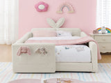 Twin Size Upholstered Platform Bed with Cute Rabbit Ear Shaped Headboard, with Safety Rail and W1413P307369