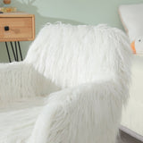 WHITE Faux Fur Upholstered Make up chair Side Dining Chair with Metal Leg W2069P174778