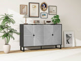 ZUN Carved 4 Door Sideboard Sideboard Buffet Cabinet with Storage Black and White Striped Sideboard , W2232P189266